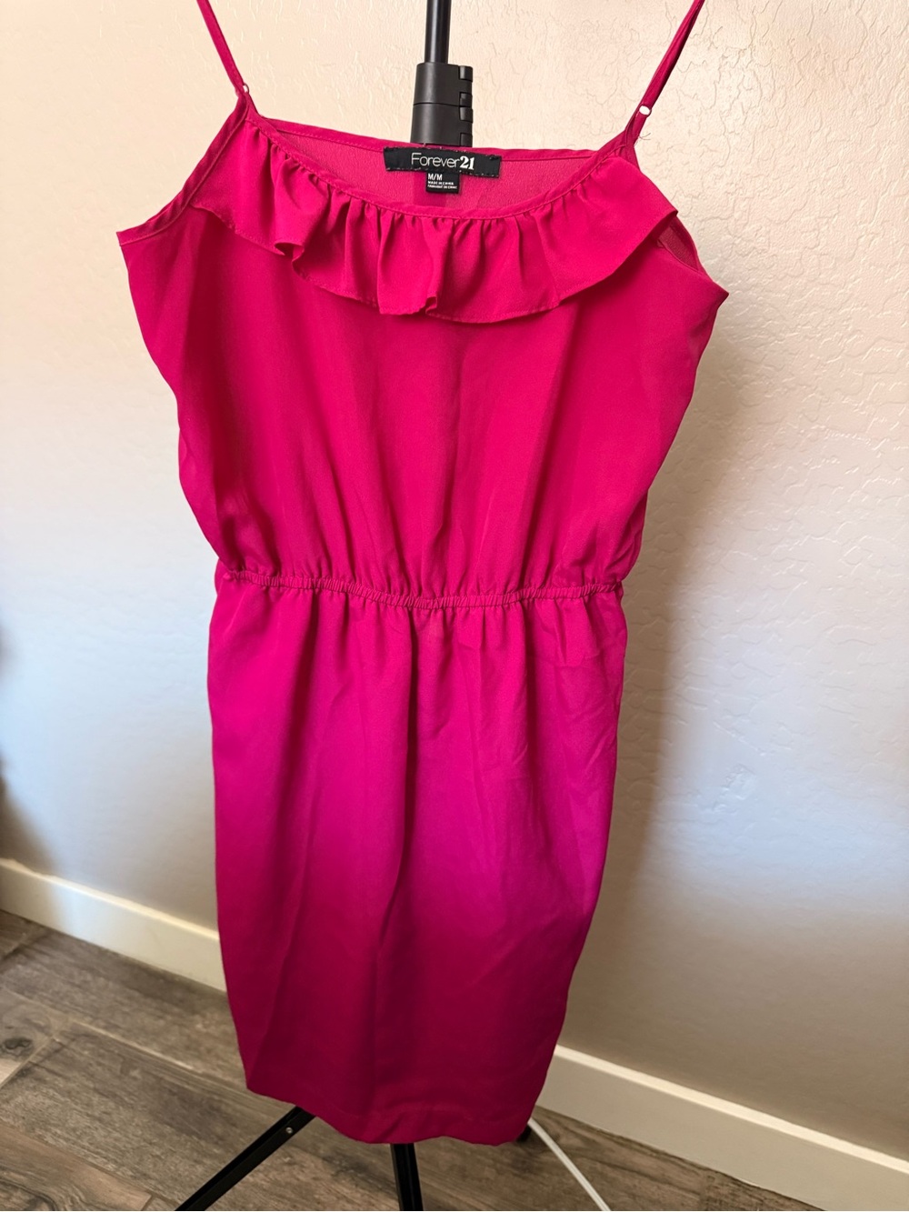 Forever 21 Hot Pink Ruffled Spaghetti Strap Mini Dress